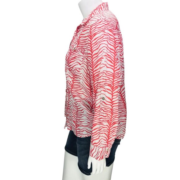 Chico's Womens Top Zebra Stripe Pink Cotton Long Sleeve Pockets Size 3 | XL - Picture 6 of 13